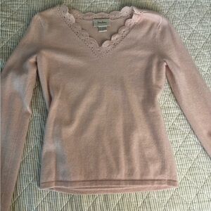 Neiman Marcus Soft Pink Lace V-Neck Sweater